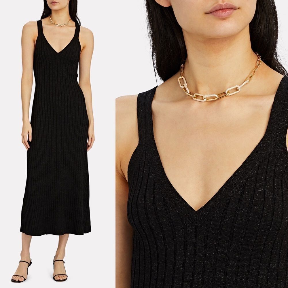 Nwt Significant Other Goldie Rib Knit Midi Dress In Black Shimmer 10